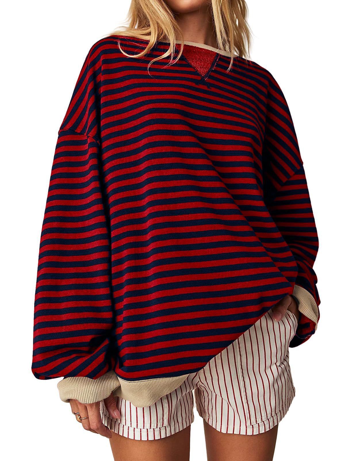 Women's Striped Color-Block Embroidered Pullover Sweater