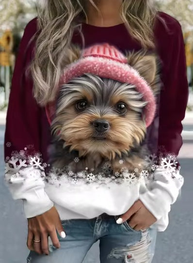 Cute 3D Animal Print Round Neck Casual Sweater