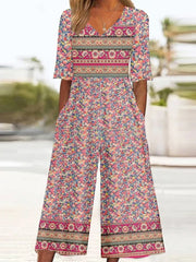 Women's Floral Print Long Sleeve Pocket Jumpsuit