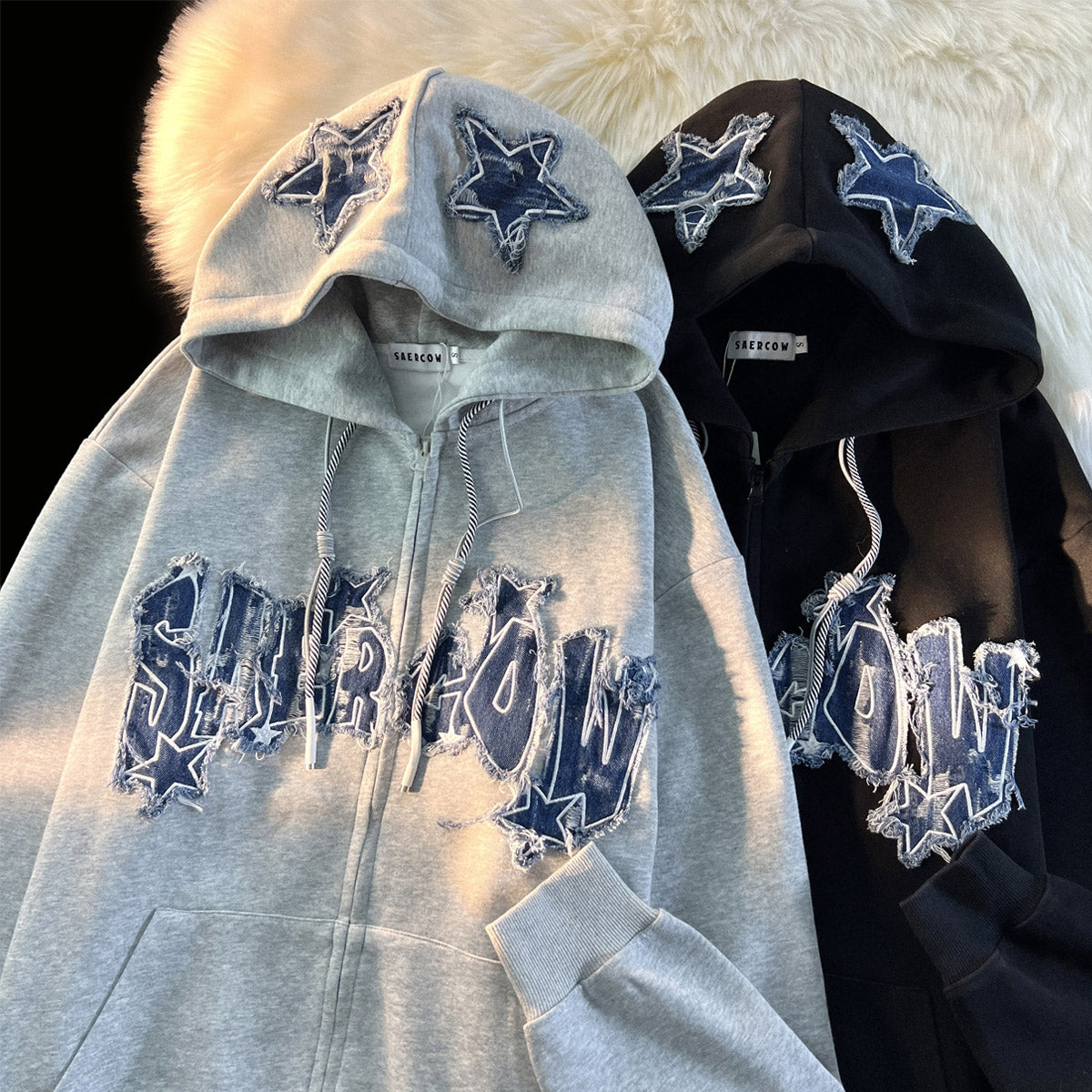 Women's Letter Zip-Up Hooded Cardigan Sweater