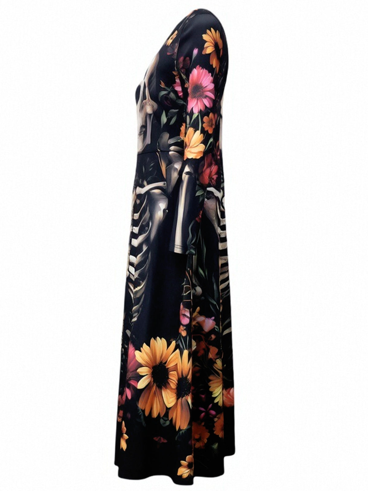 Women's Gothic Skull Print Witch Costume & Fantasy Party Dress