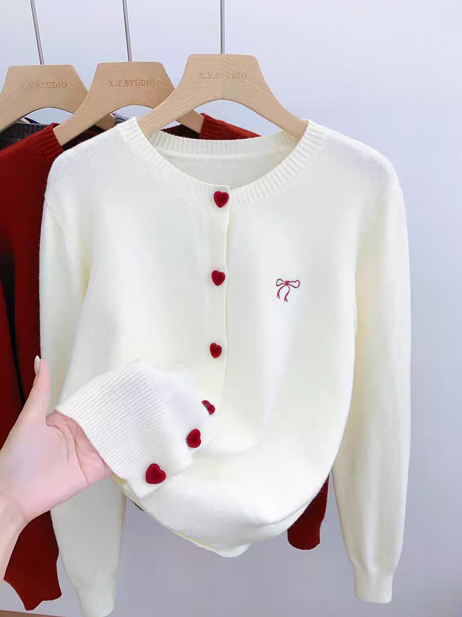 Embroidered Bow-knot Long-sleeve Knitted Cardigan for Women
