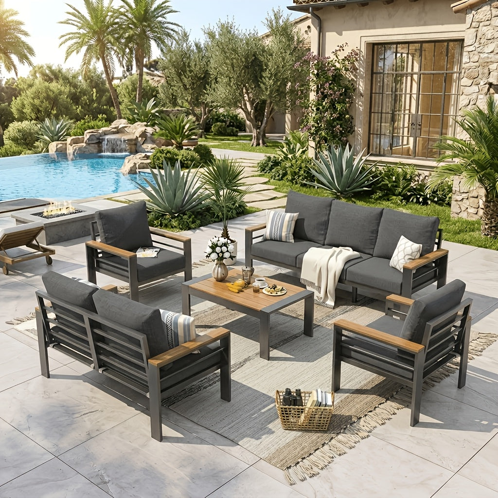 4, 5 Or 7-Seat Aluminum Patio Furniture Set, Featuring Upgraded Cushions And Armrests, Perfect for Backyard, Garden, And Poolside Relaxation