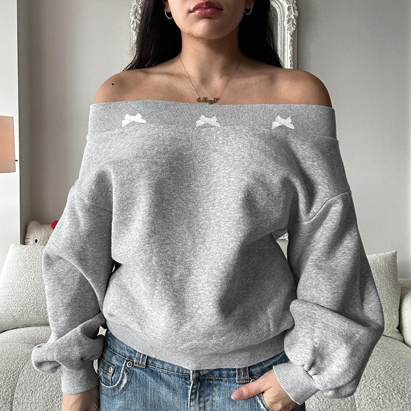 Cozy Off-the-Shoulder Bow Sweatshirt