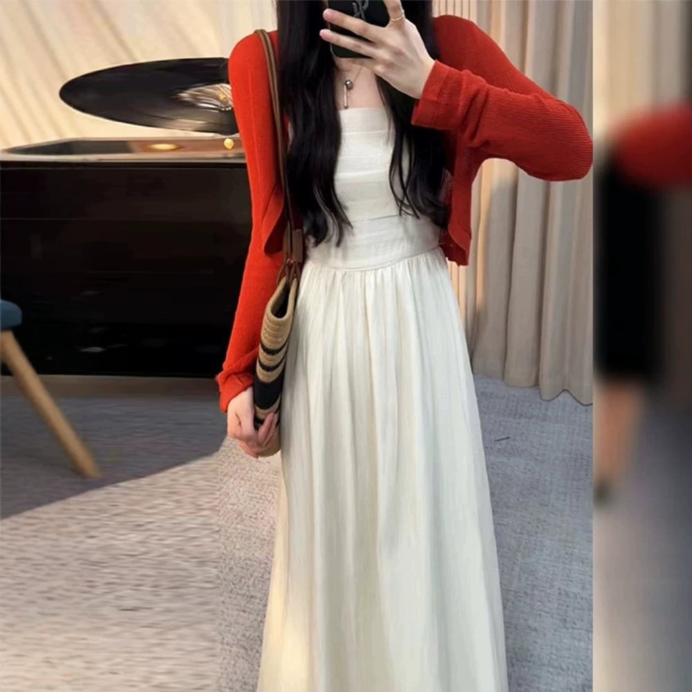 French Vintage Slim-Fit White Slip Dress