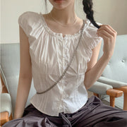 Lace-trimmed Single-breasted Blouse