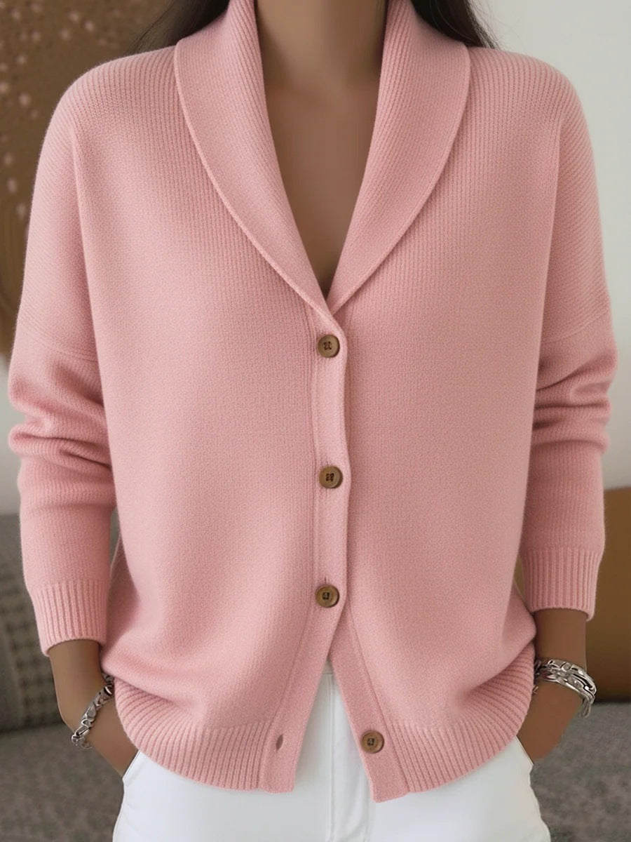 Womens Knitted Cardigan Loose-fit Lazy Style Soft and Cozy Notch Lapel Solid Color Long-sleeve Sweater