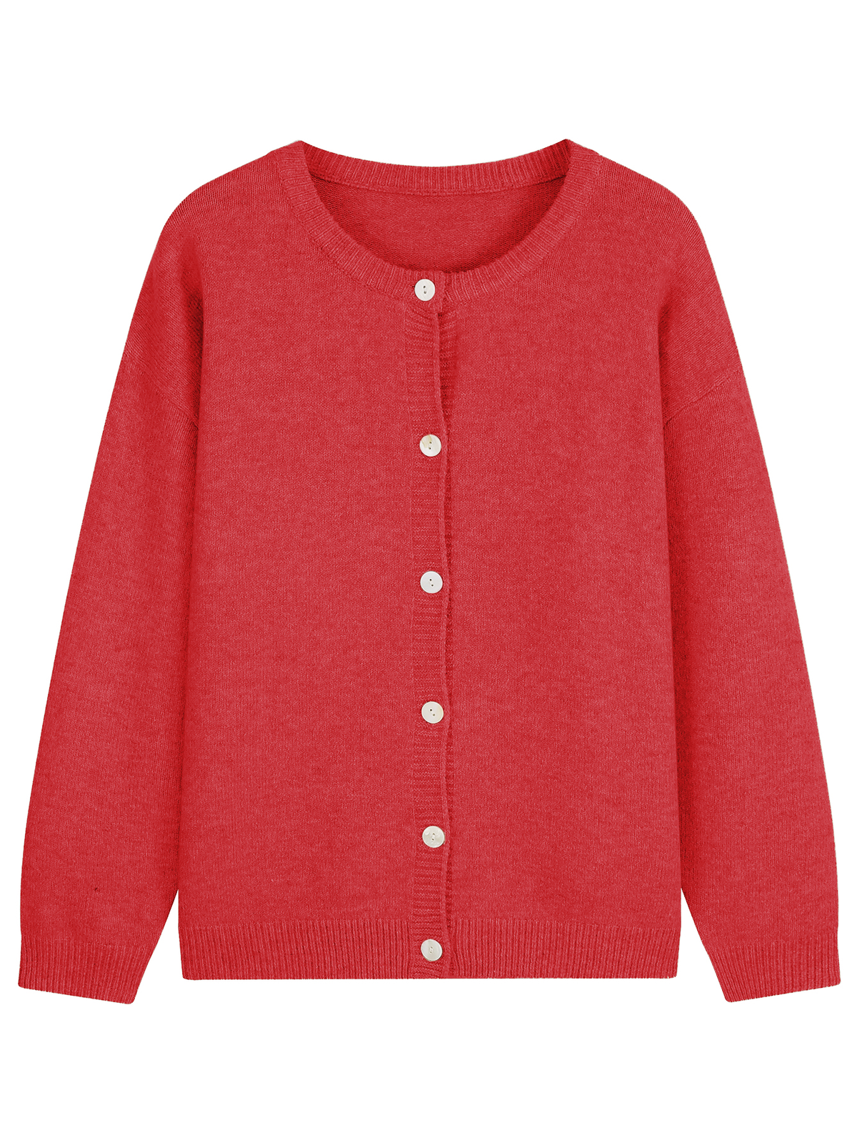 Oversized Crew Neck Button Knit Cardigan Women Soft Puff Sleeve Sweater Coat