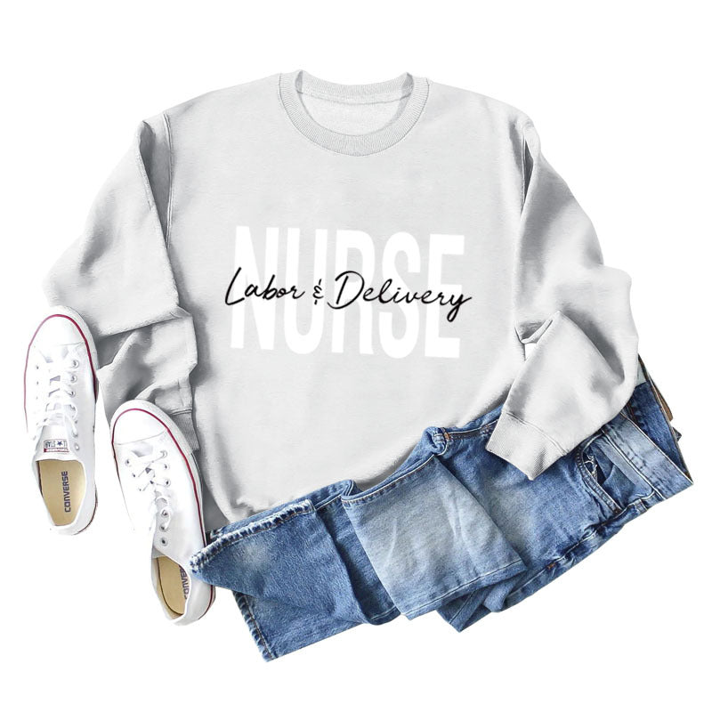 Plus Size Letter Print Long Sleeve Round Neck Casual Sweater