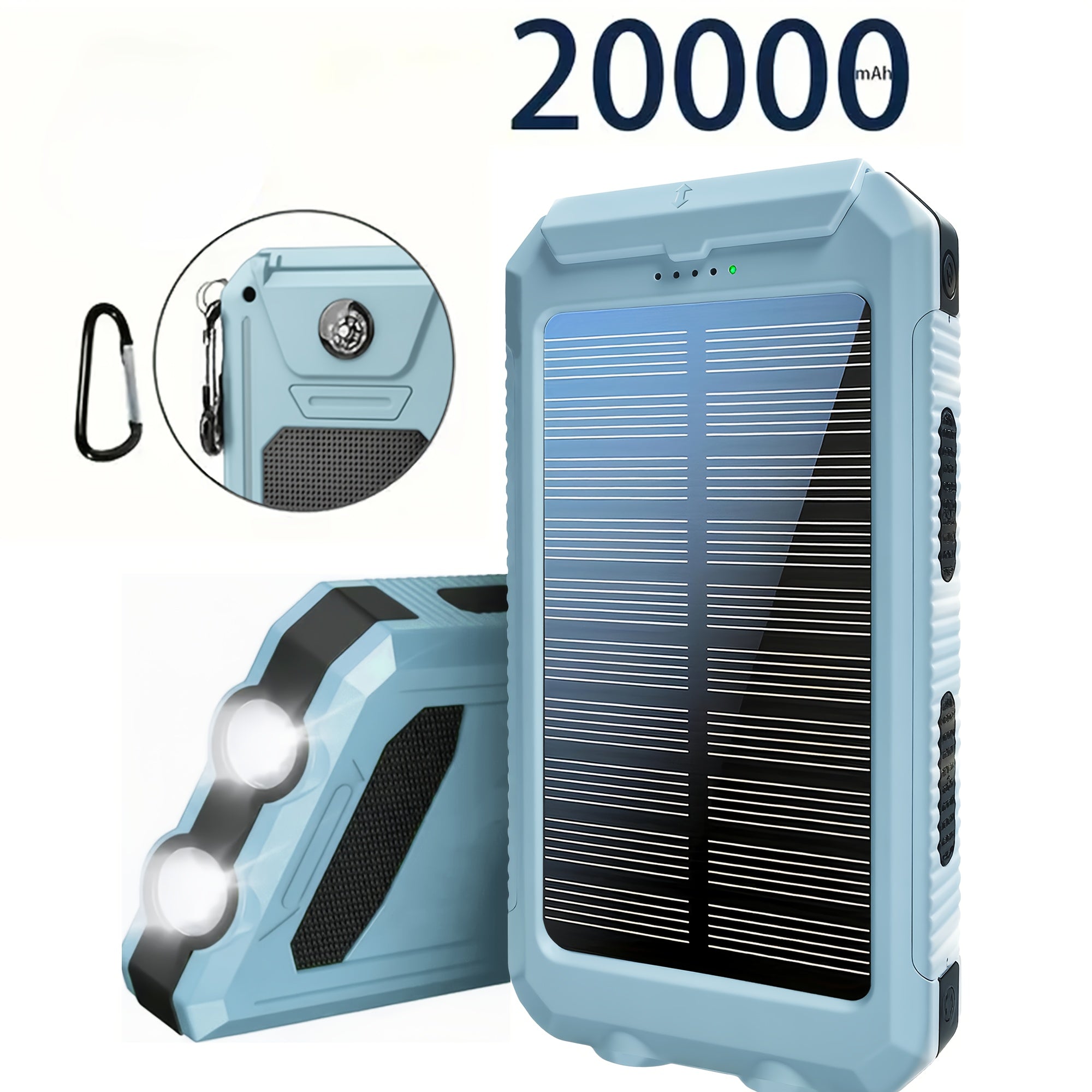 Portable Solar Mobile Phone Charger, Camping External Battery Charger for Mobile Phones, 2 USB/ LED Flashlights with Compass for Outdoor Activities, Portable Solar Power Bank, Solar Battery...