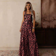 Women's Leopard Wide-Leg Casual Jumpsuit