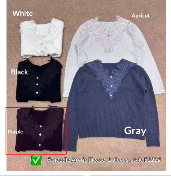 New Soft Creamy Lace-embellished Long-sleeve Sweater with a Pure Yet Seductive Vibe