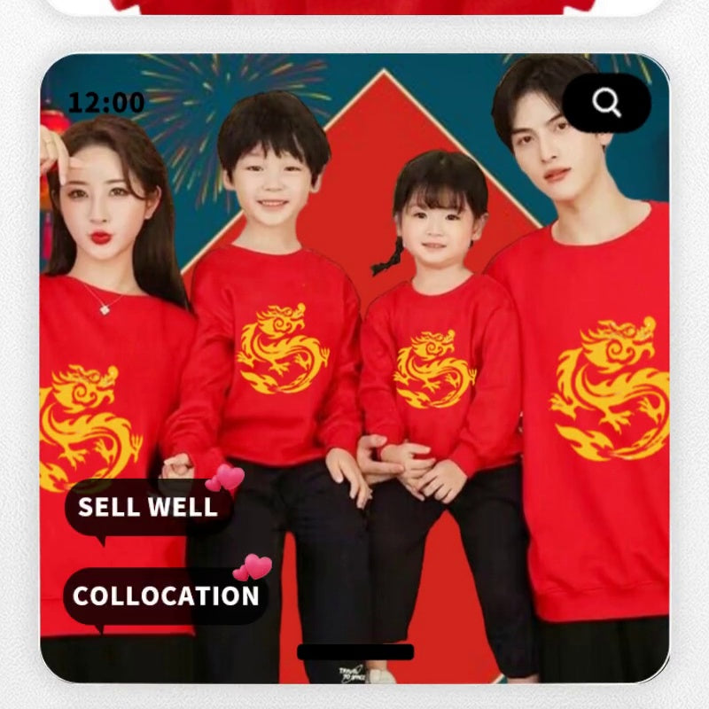 Festive Red Year of the Dragon Matching Family Winter Sweater