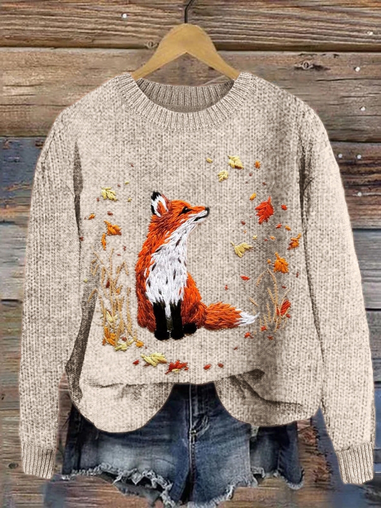 Cozy Animal Print Couple's Casual Round Neck Sweater