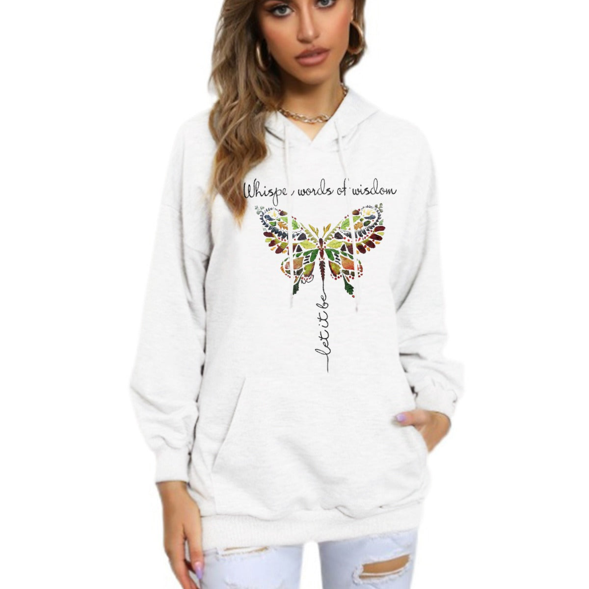 Cozy Butterfly Print Brushed Oversized Hoodie