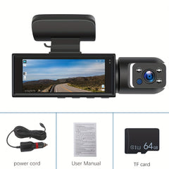 Dual-Lens Car Dash Cam with Night Vision
