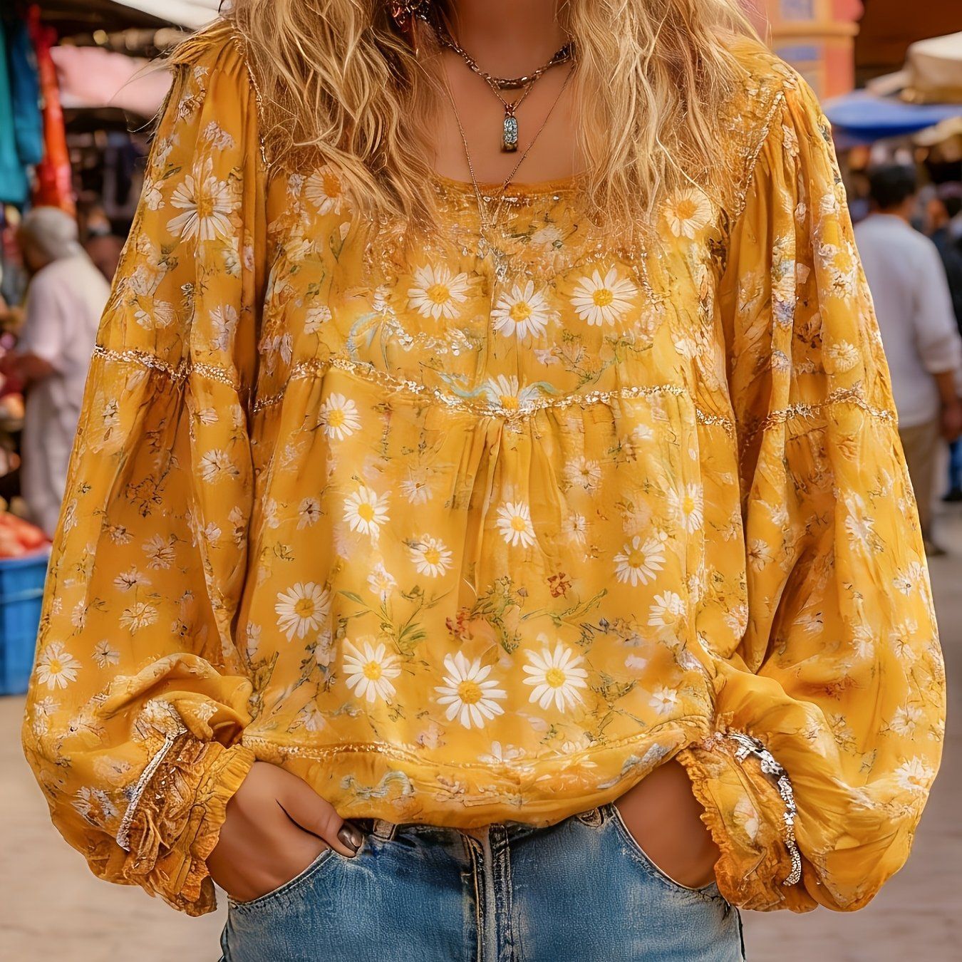 Vibrant Printed Long‑Sleeve Crewneck Top – Fresh & Trendy
