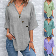 Lightweight Linen‑Style Button‑Down Top – Versatile Short Sleeve