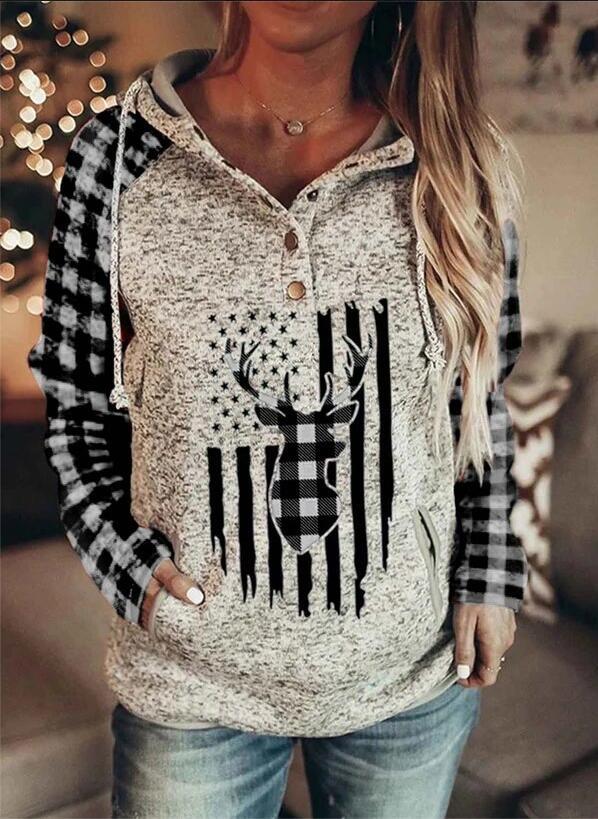 Plaid Print Fleece Hooded Sweatshirt