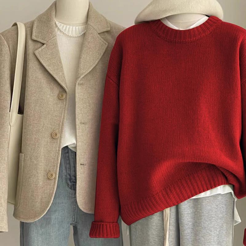 Retro Dark Green Sweater for Women Autumn and Winter Loose
