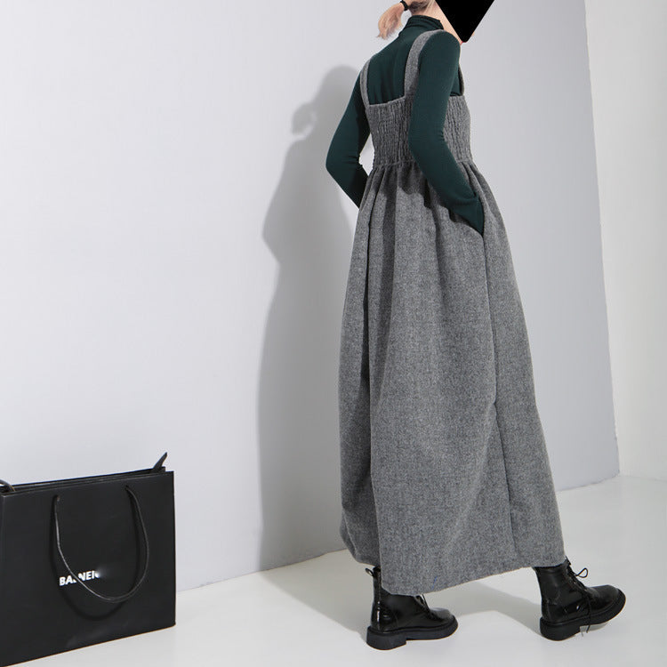 Spring And Summer Pleated Suspender Loose One-piece Oversized Wide-leg Pants