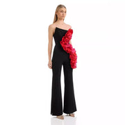 Bandage Fashion Tube Top Red Applique Wide Leg Jumpsuit