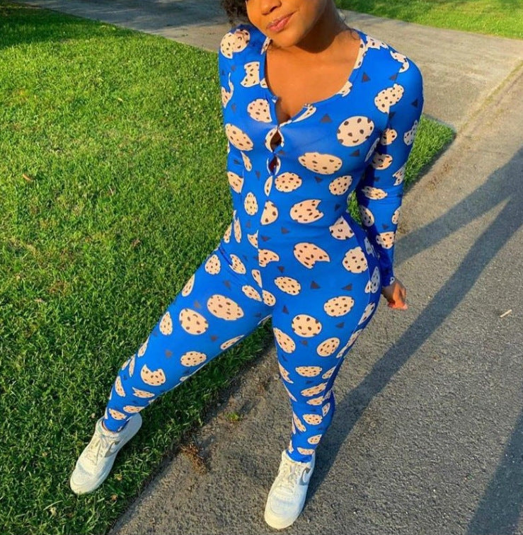 Printed Slim Sexy Long-sleeved One-piece Pajamas