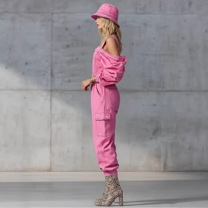 Slim-fit Denim Jumpsuit With Patchwork Design