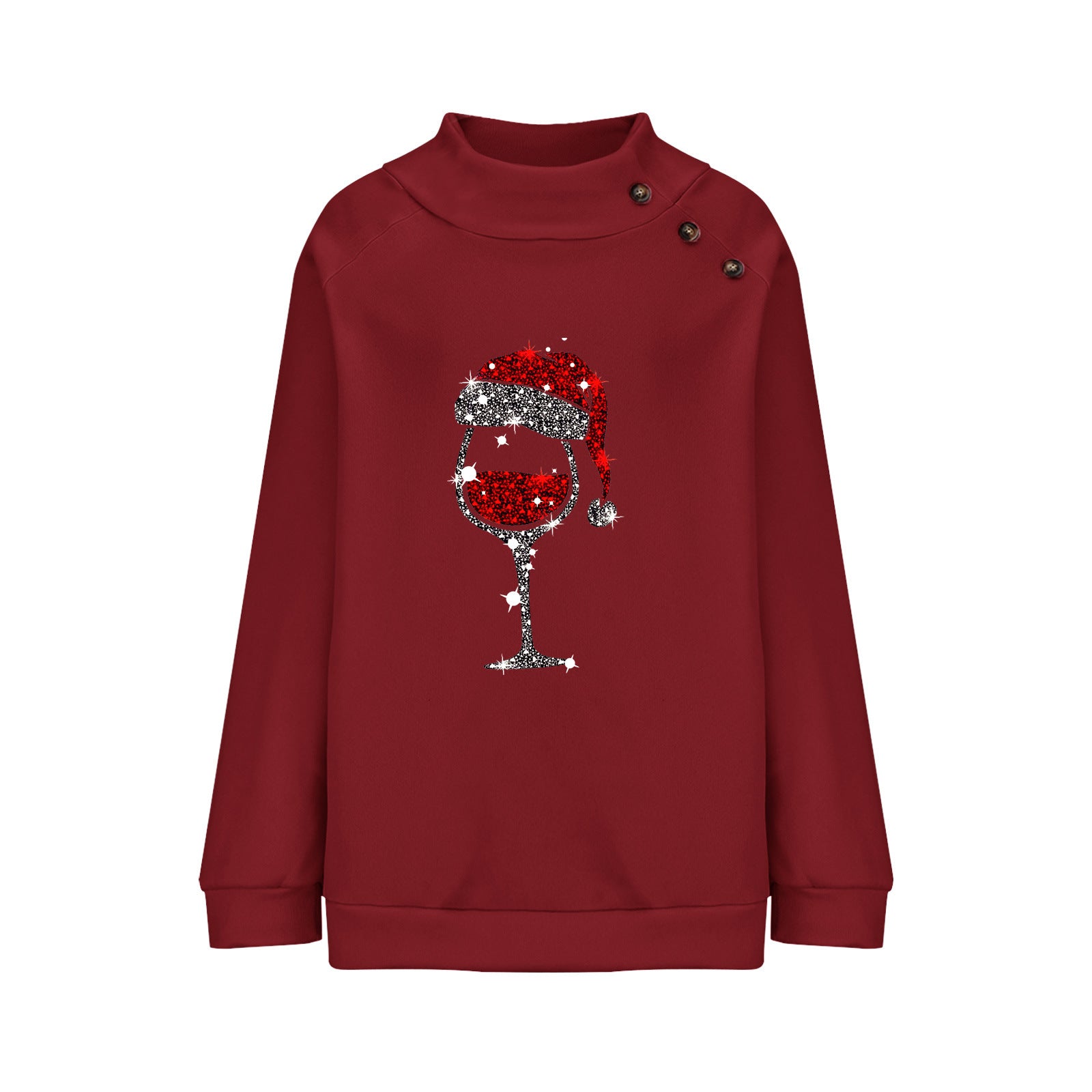Cup Round Neck Button Christmas Loose Sweater Women