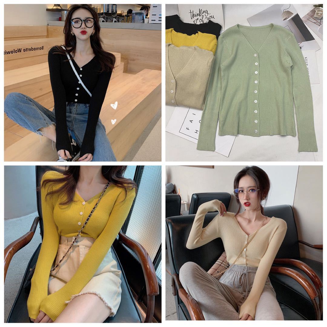 Women's V-Neck Slim Knit Cardigan