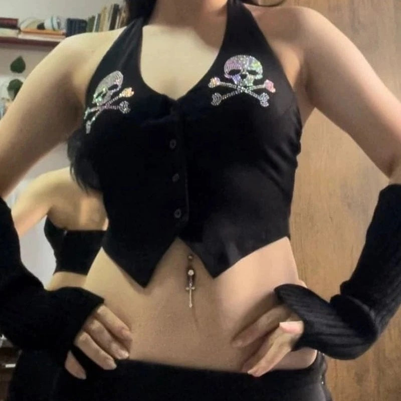Slim-Fit Street‑Style Halter Tank Top for Women – Black Milk‑Silk