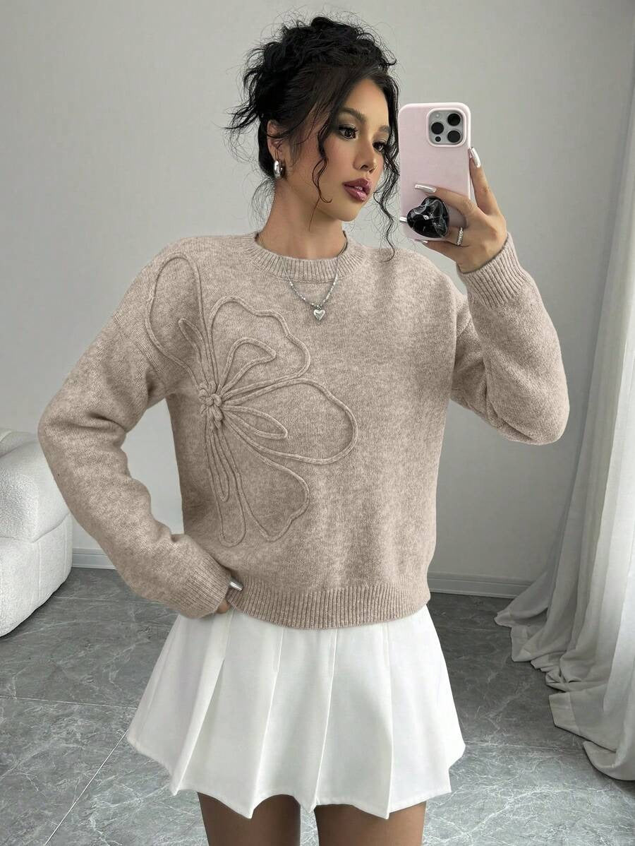 Fashionable All-match Casual Flower Round Neck Sweater Women's Sweater