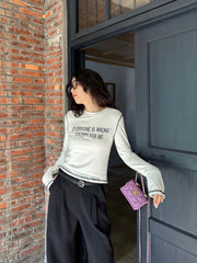 Women's Color Contrast Letter Crop Sweatshirt