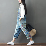 Plus Size Denim Overalls with Unique Print and Bib