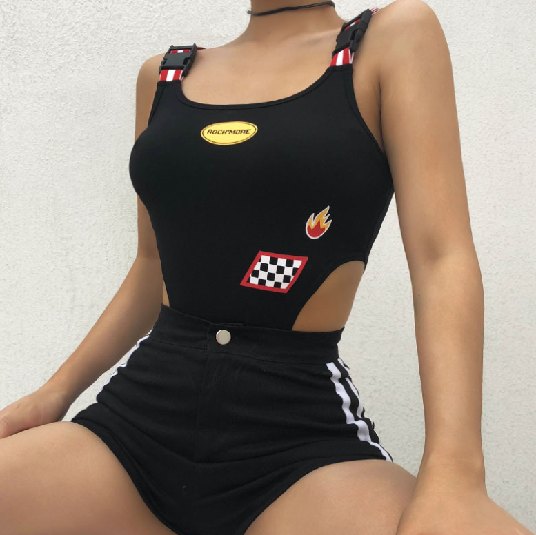 Rockmore Open-Back Letter Print Slim Jumpsuit