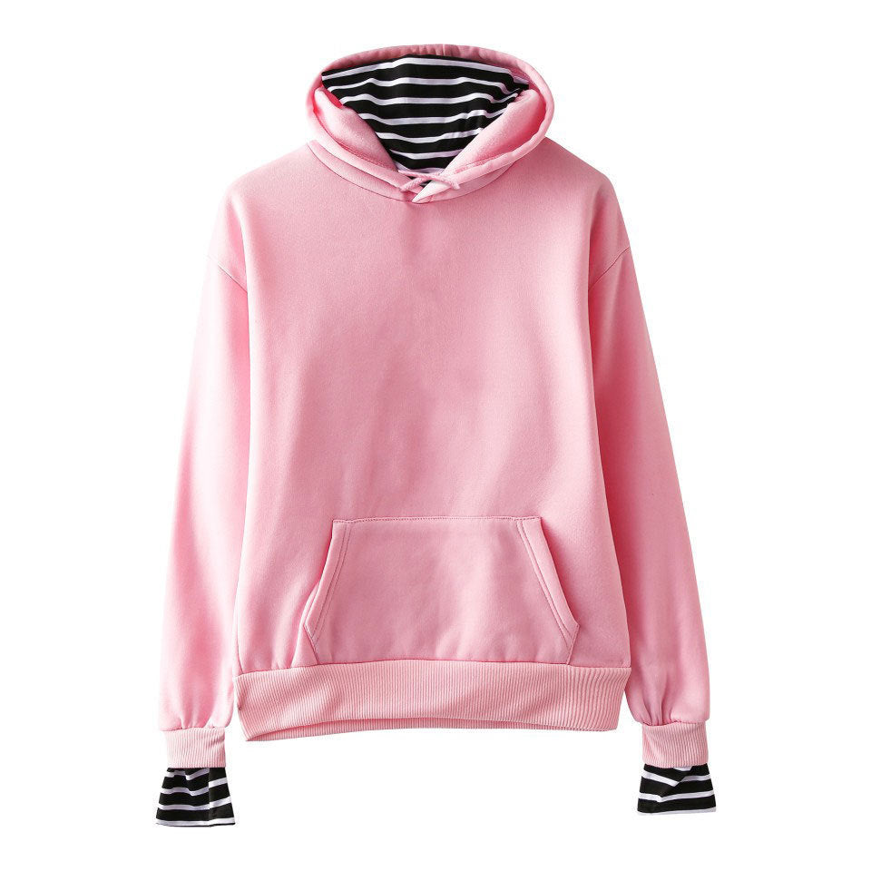 Trendy Korean Fleece Hooded Pullover False Two-Piece Sweatshirt