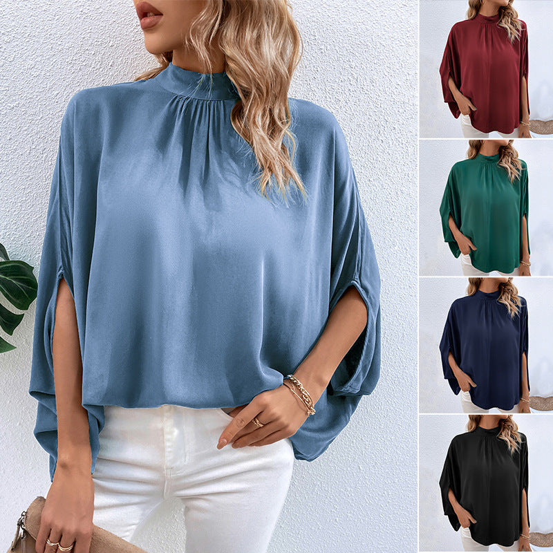 European And American-style Irregular Lace-up Half-turtleneck Shirt