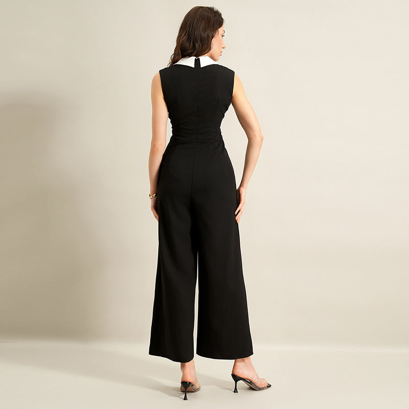 Chic Black & White Contrast Sleeveless Jumpsuit