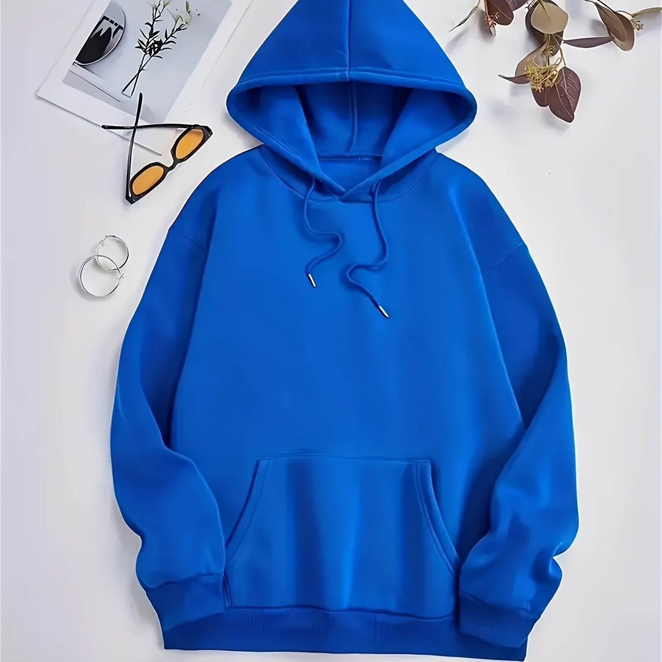 Plus Size Oversized Hooded Sweatshirt with Kangaroo Pocket, Solid Color, Loose Fit
