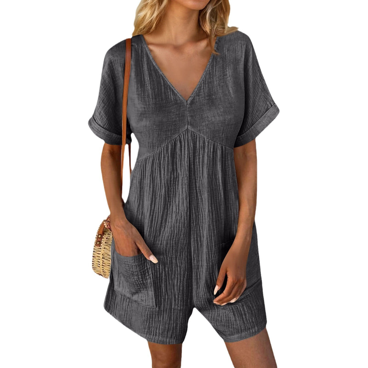 V-Neck Batwing Sleeve Pocket Jumpsuit