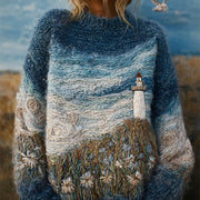 Soft Us-style Crewneck Long-sleeve Sweater for Women Perfect for Fall and Winter