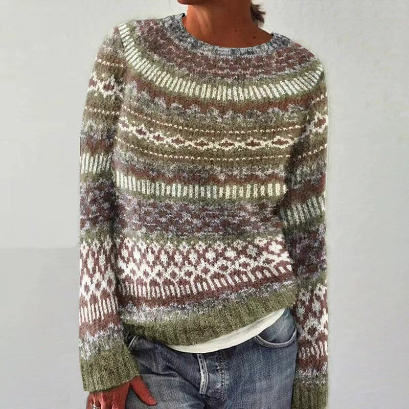 Women's Round-neck Color-block Loose Sweater