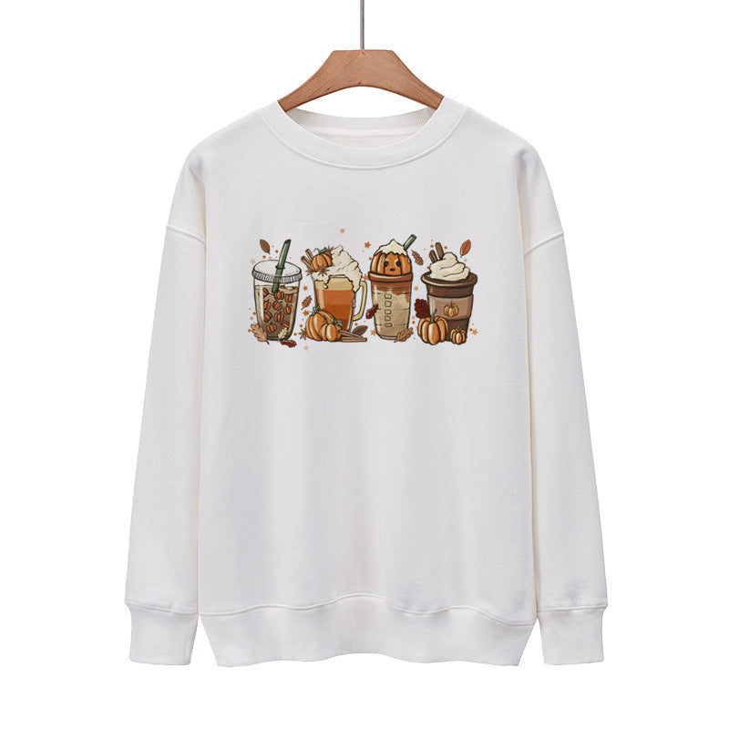 Pumpkin Coffee Halloween Casual Loose Pullover Sweatshirt