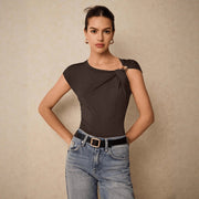 Slim-Fit Metal-Accent Short Sleeve T-Shirt – Dark Brown