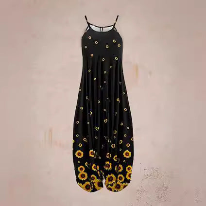 Boho Printed Harem Drop-Crotch Jumpsuit