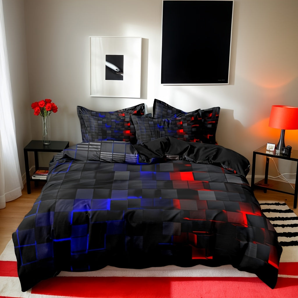 Modern Geometric Cube Design Duvet Cover Set Soft Brushed Breathable Zip Closure