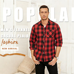 Men's Casual Plus-Size Long-Sleeve Plaid Shirt