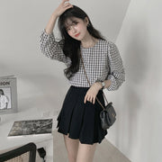 Plaid Women's Long-sleeve Top Early Autumn Arrival Crew Neck