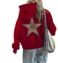 Women's Casual Printed Loose Hooded Sweatshirt