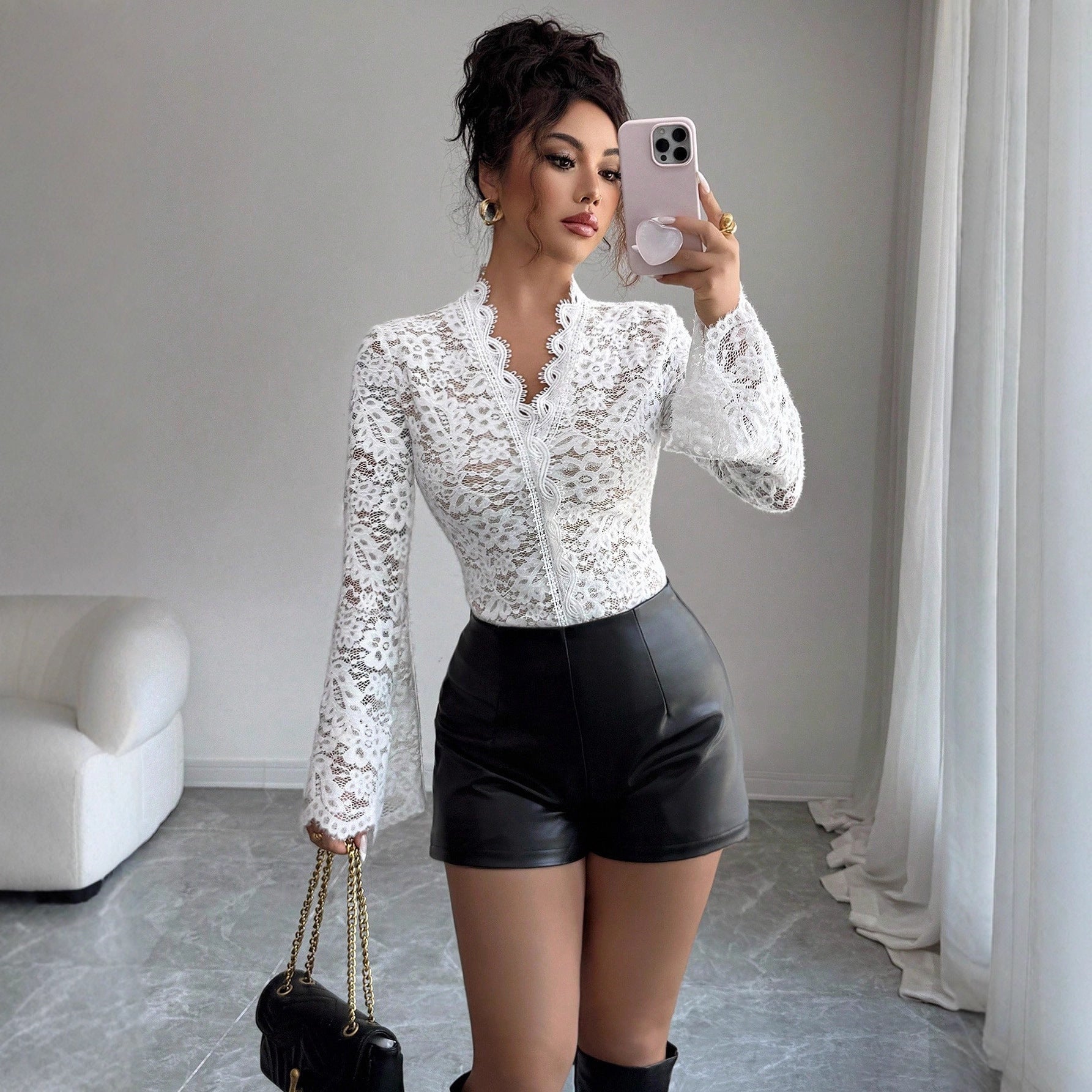 Women's Elegant White Lace Bodycon Top